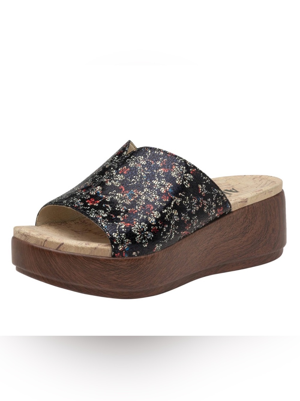 Alegria Black Multi Floral Triniti Slide Mules Women’s Leather Platform Sandals